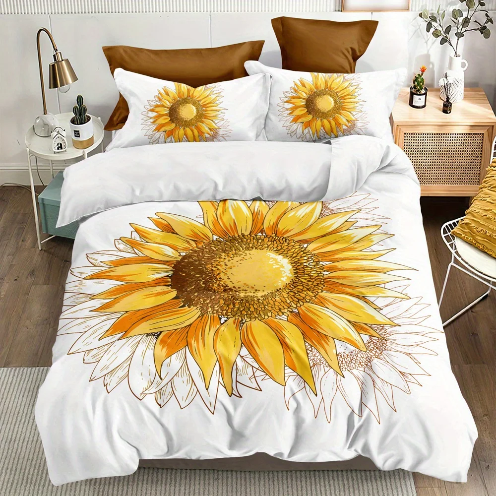 

3 Pcs Sunflower Comforter Set Vintage Sunflower Comforter Set Sunflower Striped Printed Yellow Flower Comforter Set Sunflower