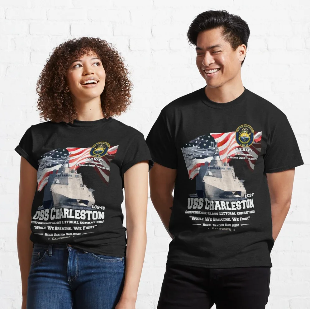 

Naval USS Charleston Independence-class Littoral Combat Ship T Shirt New 100% Cotton Short Sleeve O-Neck Casual Mens T-shirt