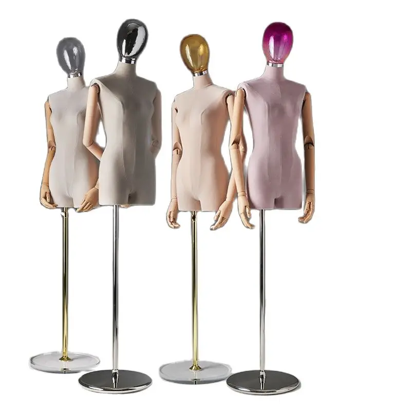 

Full-Body Cloth Mannequin with Metal Base, Female Fabric Cover, Glass Head, Wedding Window Clothing Display, 12 Style