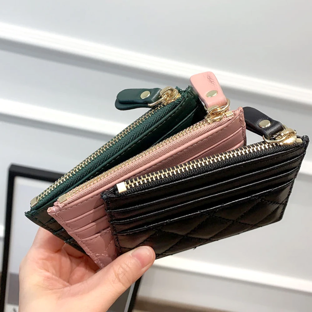Sheepskin Quilting Credit Card Holder Fashion Luxury Diamond Stichting Mini  Wallets For Women Slim Genuine Leather ID Card Case - AliExpress