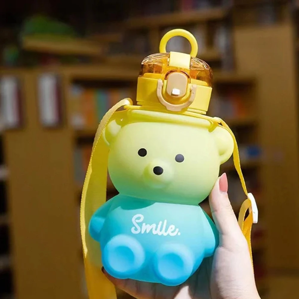 

Children Cute Gradient Bear Straw Cup With Lid Leak-proof Reusable Water Drinking Cup For Camping Hiking