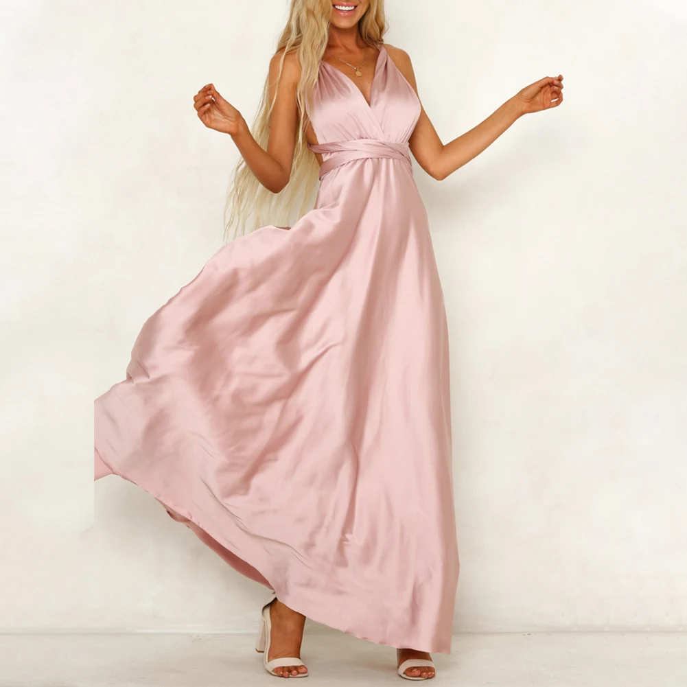 

Superior Dress for Women Satin V neck Evening Ball Gown with a Unique Multi Way Wrap Design Maxi Length Ideal for Formal Events