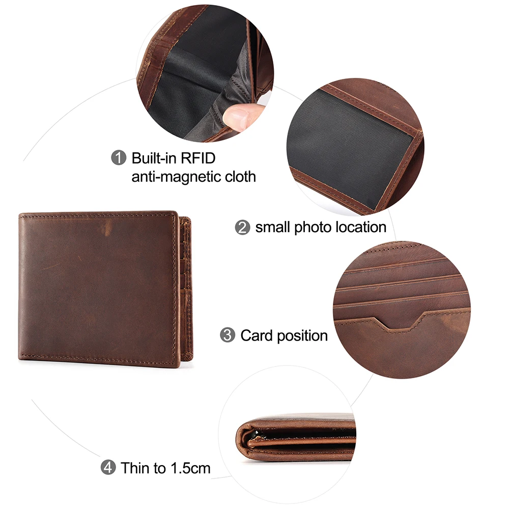 Men's genuine cowhide luxury wallet rfid multi-card business horizontal gentleman leather Coin purses card holder Money clip