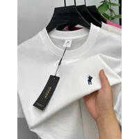 T-shirt homme en coton à manches courtes et col rond, un haut respirant imprimé 2D motif poney, de marque de luxe, très populaire pour l'été 1