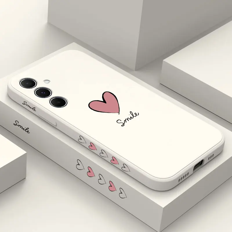 A55 الوردي القلب سيليكون قضية الهاتف لسامسونج A55 A34 A24 A05S A15 A54 A35 A14 A04S M14 رقيقة shatterproof لينة الغطاء الخلفي