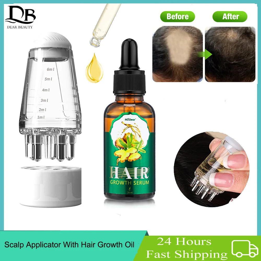

Mini Scalp Applicator Liquid Comb With 30ml Ginger Hair Growth Oil Strong Roots Nourish Scalp Head Massager Roller Brush Serum