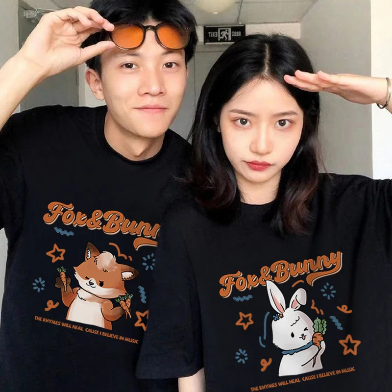 

Sweet Couple cotton Tshirt Honey Diamond Ring Graphic T Shirts Harajuku Korean Top Oversize Tees Couples harajuku