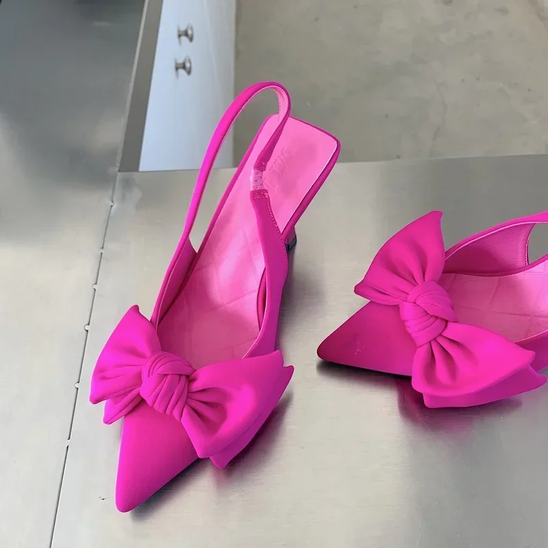 Summer Women Slingback Sandals Shoes Fashion Bow-knot Pointed Toe Slip on Ladies Elegant Dress Pumps Shoes women sandals women high heels pumps