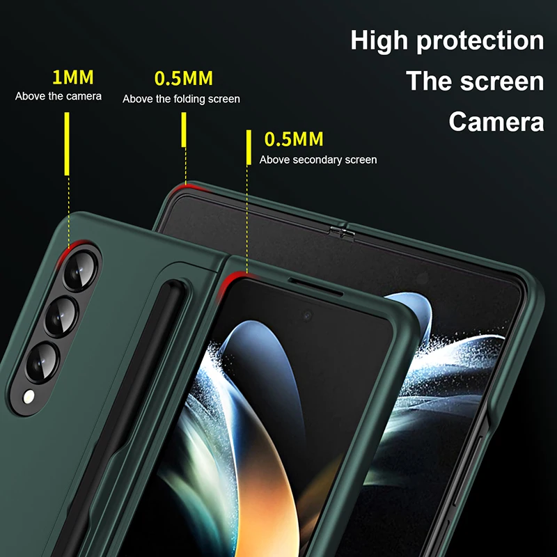 With Stylus Phone Case for Samsung Galaxy Z Fold 3 Z Fold 4 Fold 5 5G Fold3 Fold4 Hidden Bracket Pen Slot 2 in 1 Protective Case