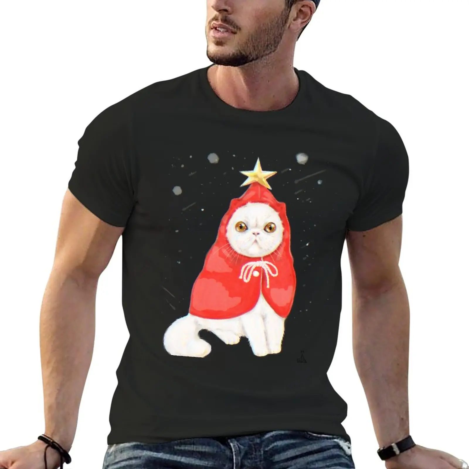

Christmas cat T-Shirt black t shirts Aesthetic clothing men t shirts