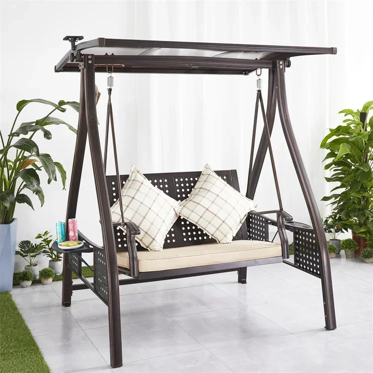 Aluminum 2 Seater Swing Patio Outdoor Swing Chair With Canopy And Cushion For Outside