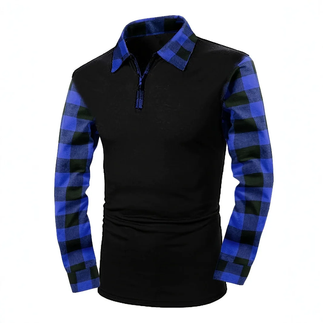 Vendita calda EU US Camicia da uomo in flanella a maniche lunghe Colletto polo Mezza zip Pullover Plaid Streetwear Casual Top - immagine 4