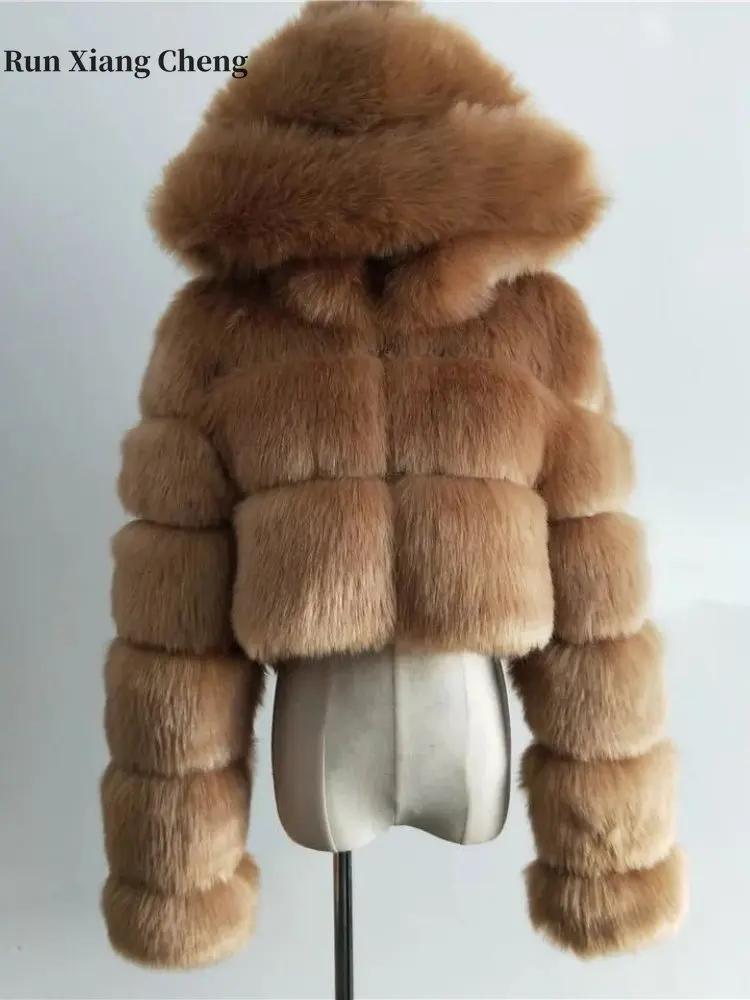 Woman's Winter Fur Coat 2023 New Artificial Fur Luxury Designer Hooded Fluffy Plush Jacket Chic and Elegant Stuffed Short Coat