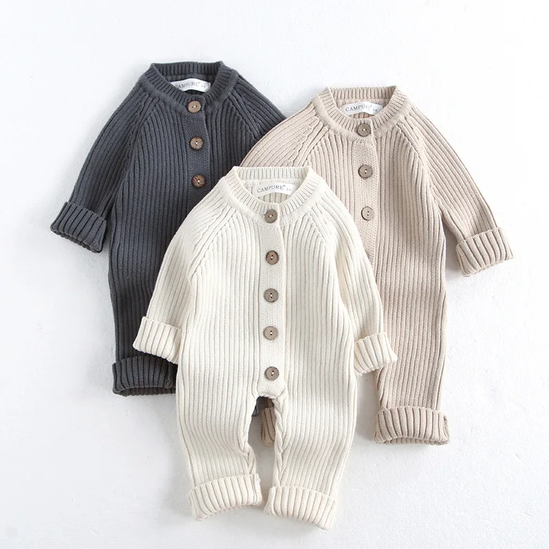 Baby Boys Solid Knit Rompers Jumpsuits