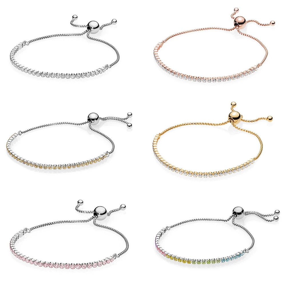 

CHAMSS High Quality Rainbow Sparkling Chain Bracelet Adjustable Pink Yellow Color Full Rose Gold Ladies Jewelry Birthday Gift