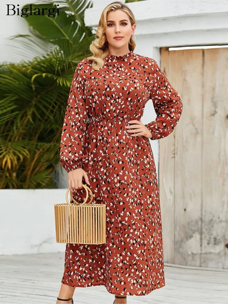 

Plus Size Autumn Long Dress Women Long Sleeve Floral Print Fashion Ladies Dresses Loose Casual Woman Dress 2023