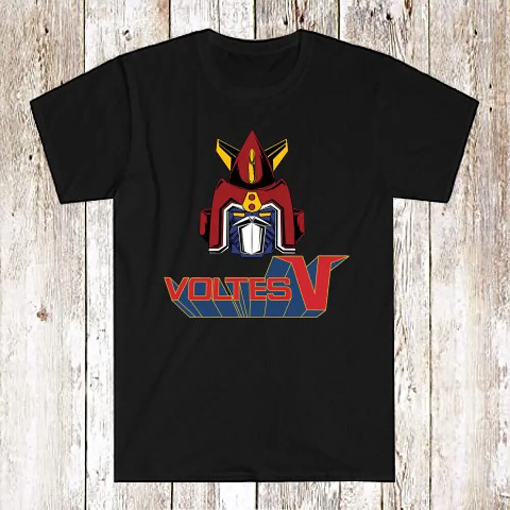 Voltes V Head Mecha Cartoon Men's Black T-Shirt Adult Regular Fit O-Necked T-shirt Classic T-Shirt Men's clothing