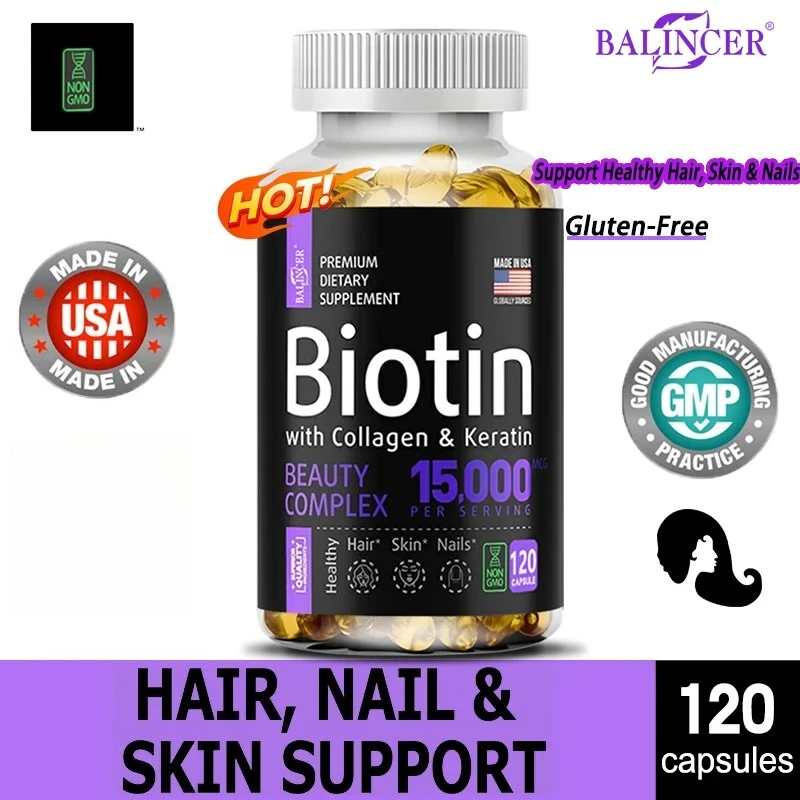 Collagen Supplements Balincer with Biotin + Collagen + Keratin Supplement for Hair Skin Nail Health Non-GMO 120 Capsules