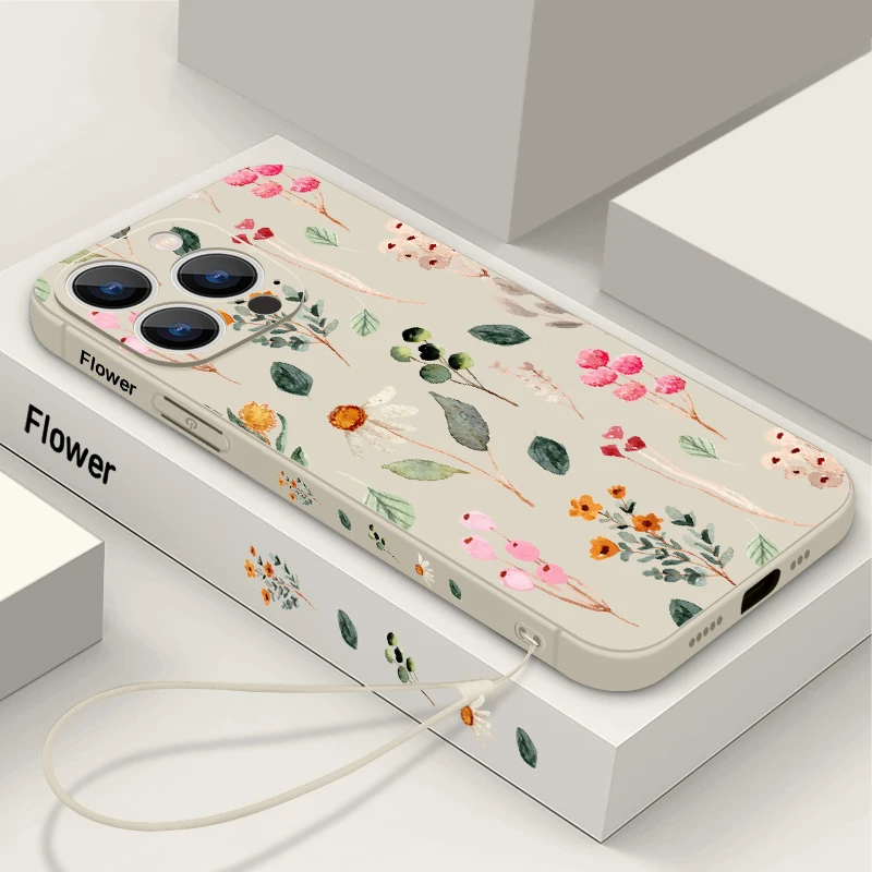 Magnetic Floral Lanyard Phone Case with Built-in Metal Plate