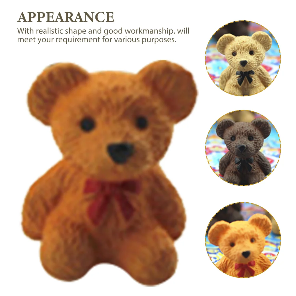 

4 Pcs Mini Bear Ornaments House Decors Kids Crafts Car Figurines Plastic Small Models Tabletop Child Childrens Toys