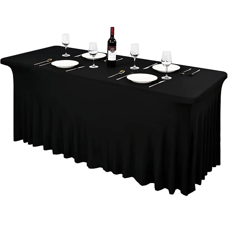 Rectangular Elastic Spandex Skirt Table Cloth Hotel Event Party Wedding Ruffled Table Cloth Stretch Table Cover