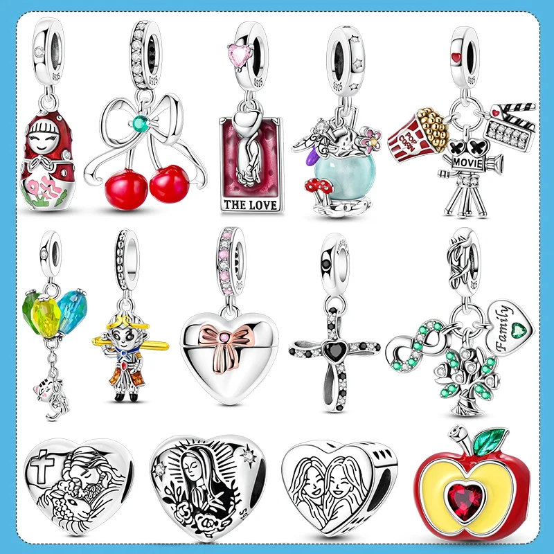 Charms aus 925er-Sterlingsilber, bunter Ballon, Apfel, Kirsche, Perlen, passend für Original-Armbänder, DIY-Schmuckanhänger, baumelndes Geschenk für Frau