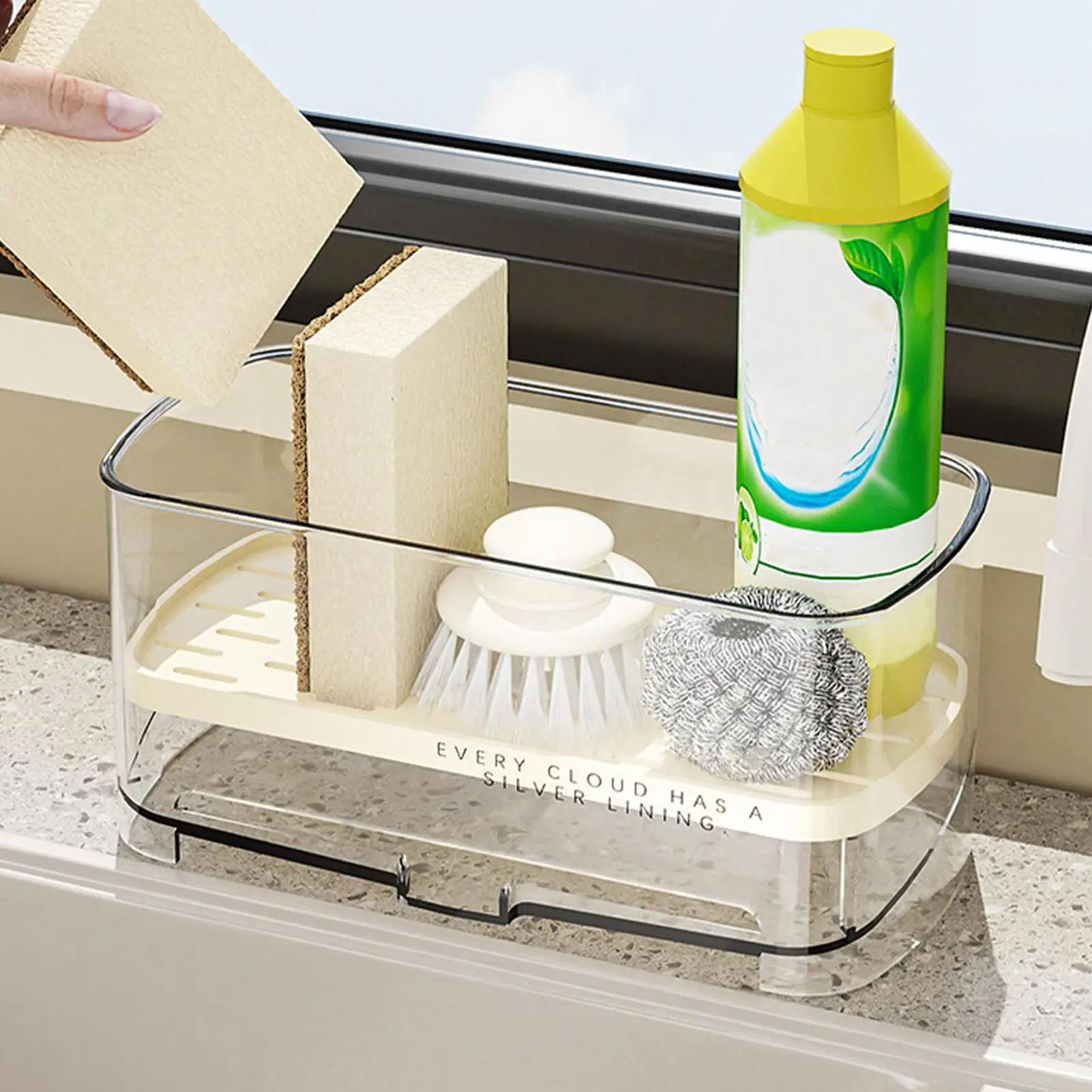 Sponge Holder For Kitchen Sink Anti-Slip Self-Draining Rack Sink Caddy Organizer Countertop For Bathroom Restroom Home Household