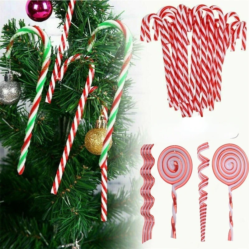 1/6pcs Christmas Tree Candy Lollipop Cane Hanging Decorations Red White Plastic New Year Pendant Simulation cartoon candy images - 6