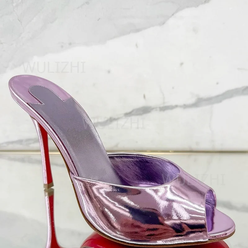Light Pink Shiny Cute Slingback Girls Open Heels Peep Stiletto Black Patent Leather Beach Slippers Denim Diamond Purple Shoes women sandals women high heels