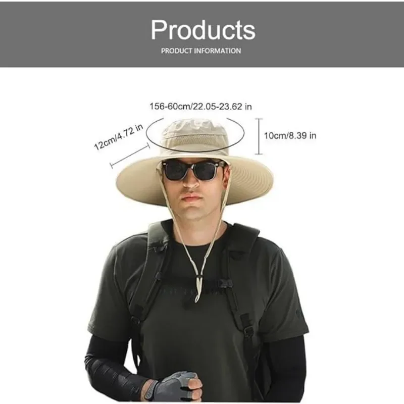Sun Hat Men Fashion Wide Brim Solar Fan Hat UPF50+ Sun Protection with Dual Power Solar USB Adjustable Outdoor Beach Fishing Hat