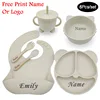 6Pcs Silicone Tableware For Kids Baby Feeding Set Personalized Name Bear Plate Cup Suction Cup Bowl Tray Newborn Birthday Gift