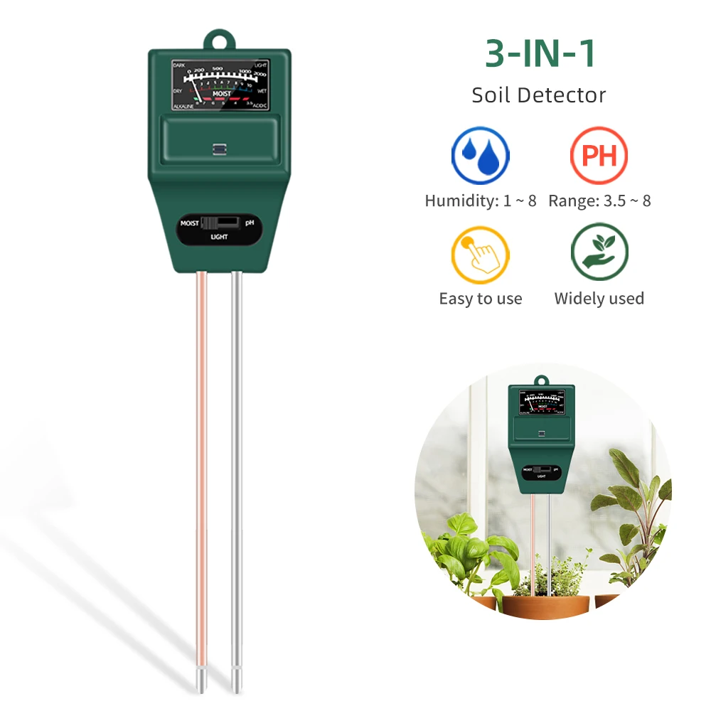  Sonkir - Medidor de pH de suelo, 3 en 1, humedad/luz/pH, kit de  herramientas de jardinería para cuidado de plantas, ideal para jardín,  césped, granja, uso en interiores y exteriores 