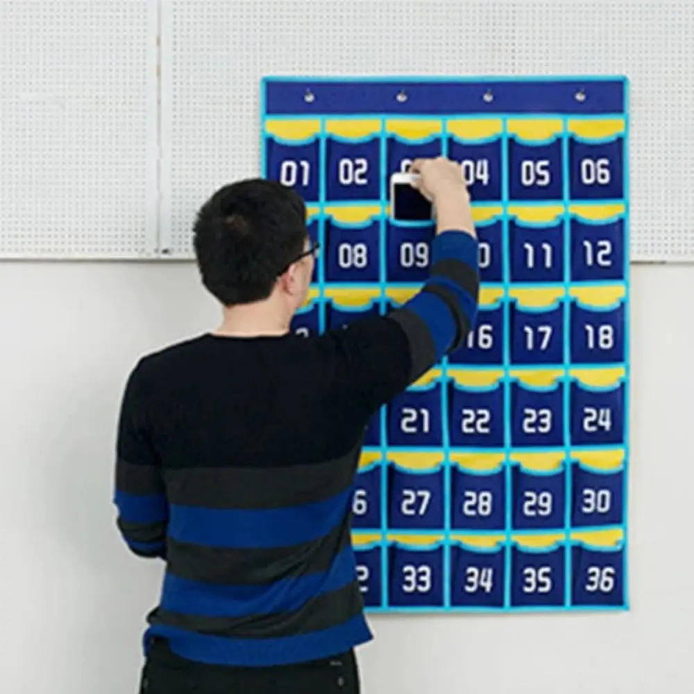 30/36/42/48 Grids Phone Hanging Bag Numbered Thickened Phone Storage Bag Wall-mounted Door Hanging Bag for Calculators Pens Keys