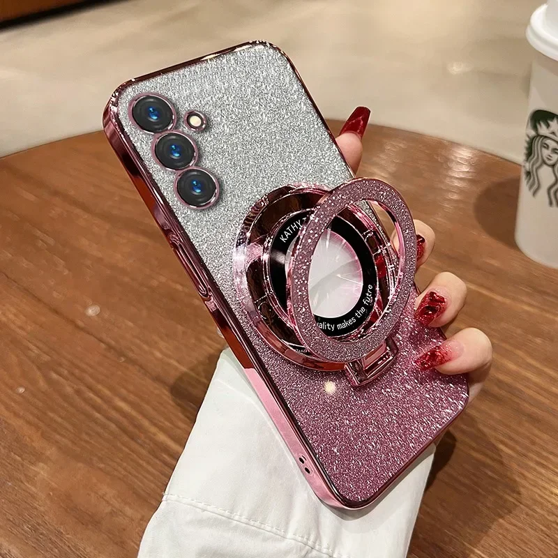 Gradient Glitter Bling Bracket Soft Case with Magsafe Holder