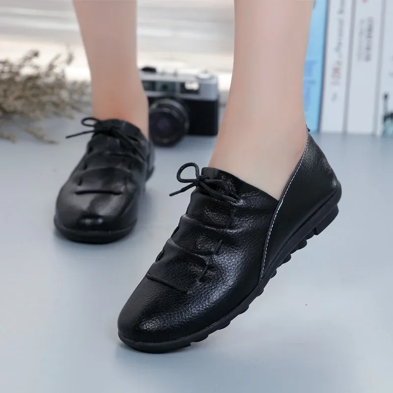Casual Oxford Shoes Women 2024 Spring Genuine Leather Shoes Comfortable Flat Shoes Outdoor Slip-on Ladies Loafers Plus Size 41