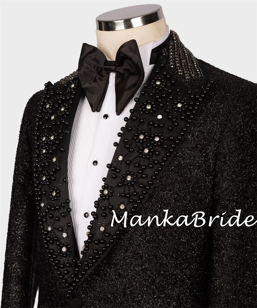Glitter Wedding Suit Groom Tuxedo with Crystal 2pcs Blazer Pants Men's Suits Set for Special Occasion Wear