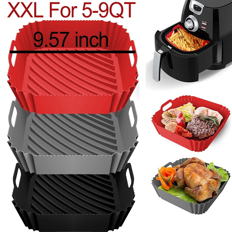 Large Air Fryer Silicone Basket Tray Square Non-stick Baking Mold Liner Bpa Free Kitchen Cooking Accessories