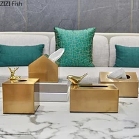 European Luxury Brass Color Tissue Box Creative Geometric Animal Seat Type Storage Tissue Canister Living Room Modern Home Decor 1