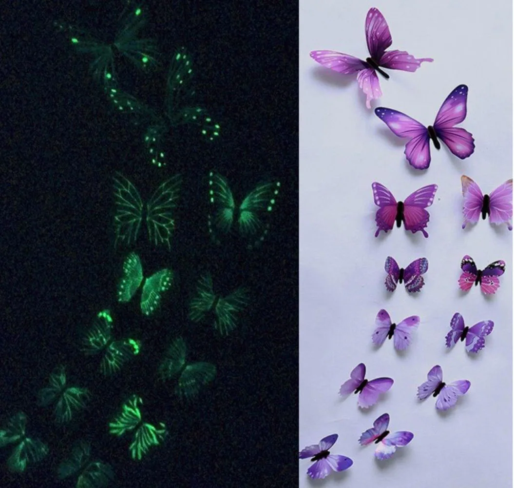 

12pcs 3D PVC Colorful Butterfly Wall Stickers Luminous Simulation Butterfly Sticker For Girl Kids Rooms Kitchen Home Decoration