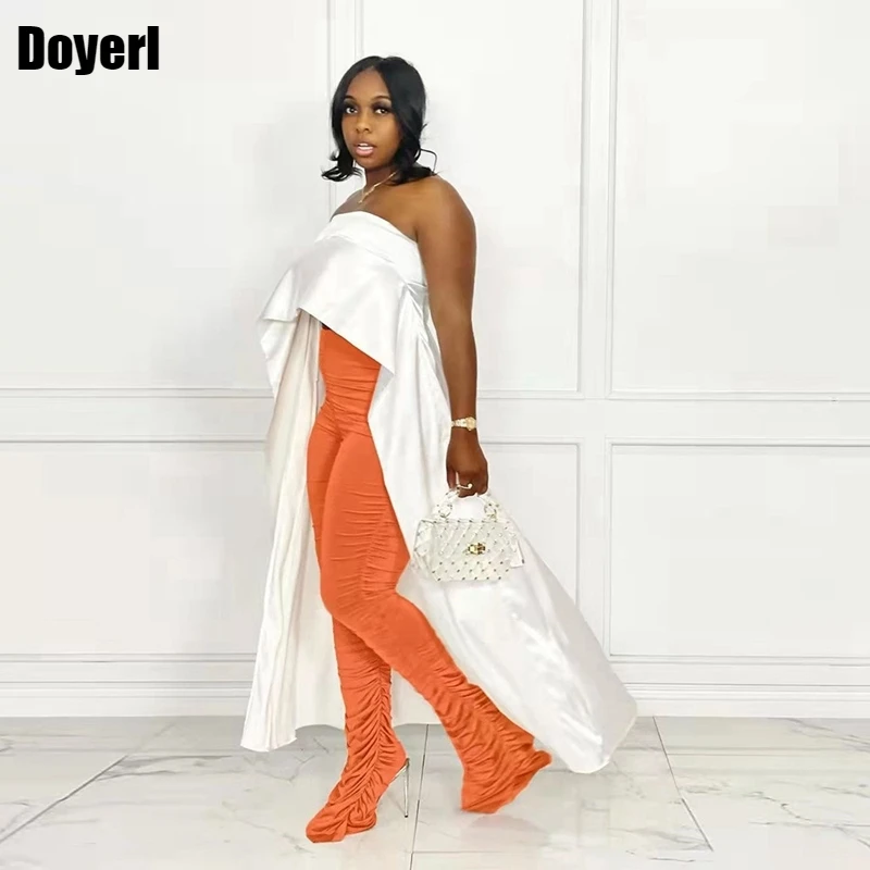 

Брюки женские многослойные с рюшами, Однотонные эластичные уличные штаны с завышенной талией, Клубная одежда, брюки-клеш со складками