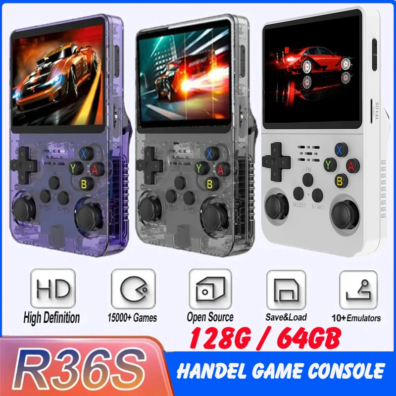 BOYHOM R36S Retro-Handheld-Spielkonsole mit Linux-System, 3,5-Zoll-IPS-Bildschirm, tragbarer Taschen-Videoplayer, 64 GB/128 GB Spielespeicher_voghion.com