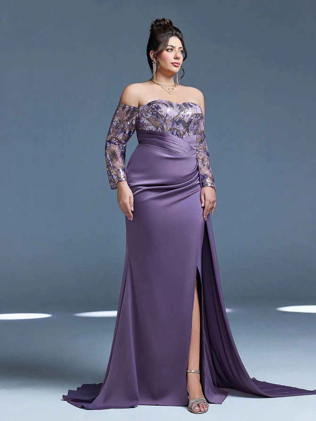 فساتين MGIACY ترتر سهرة فتحة عالية