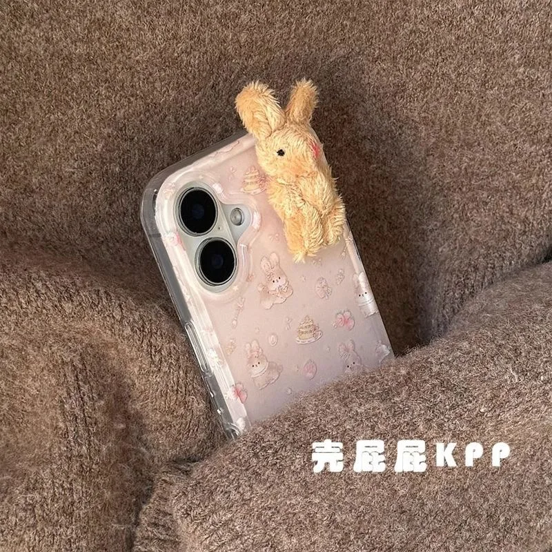 3D Plush Rabbit Cartoon Transparent Soft Phone Case