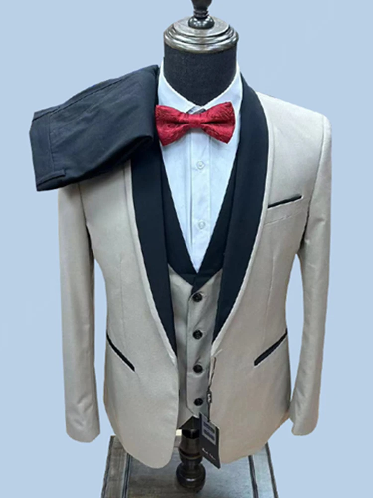 Mens Suit Men Business 3 Pcs Suits Set Coat Trousers Jacket Pants Vest