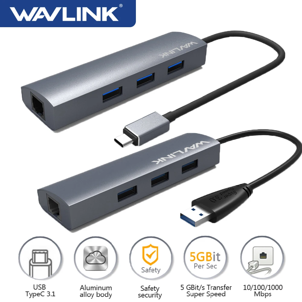 

Wavlink USB Hub 3.0 with RJ45 Gigabit Ethernet Aluminum USB Hub Type C Adapter LAN Network Card for MacBook Pro Windows USB HUB