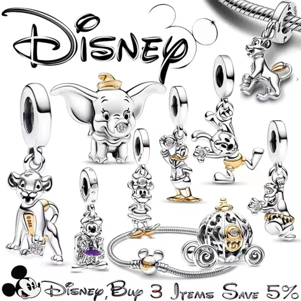 

Disney 100 Anniversary Winnie The Pooh Dumbo Mickey Minnie 100% 925 Sterling SILVER Charm Fit Pandora Bracelet Christmas Gifts