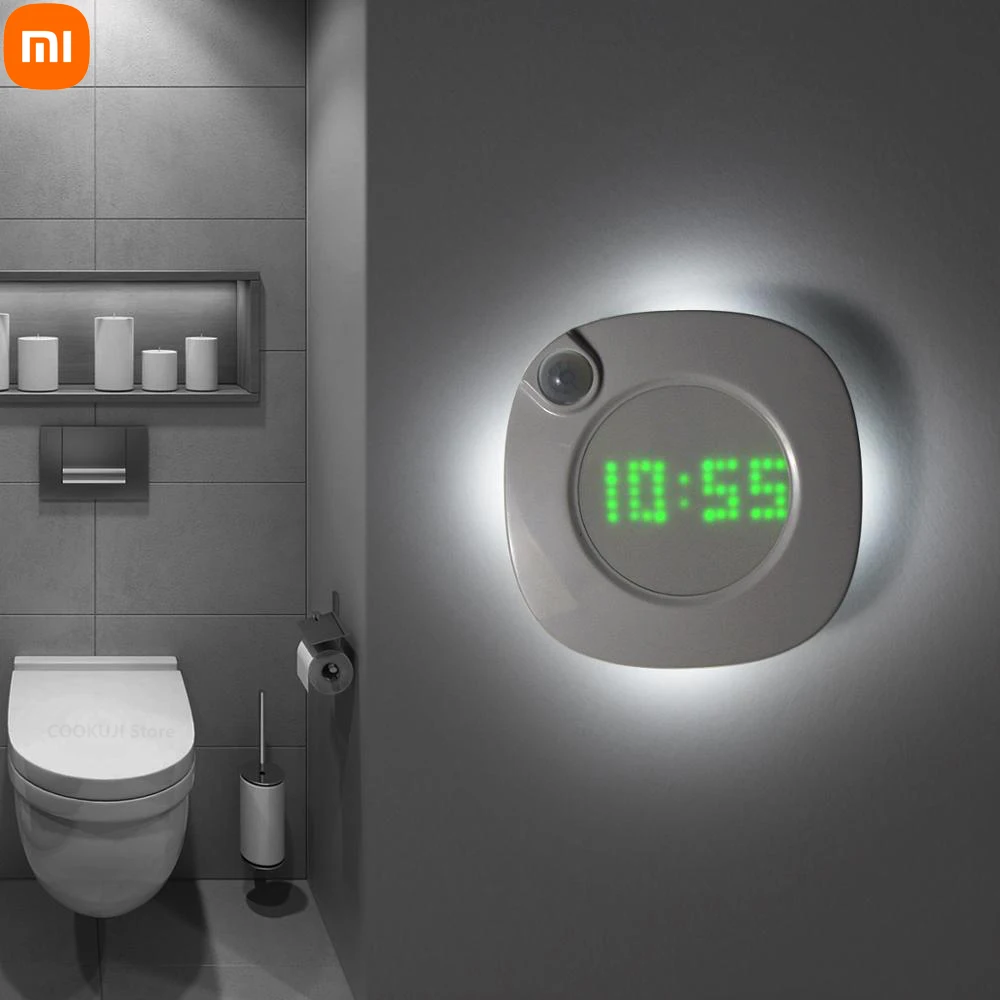 

Туалетный ночник Xiaomi с часами, аккумулятором, USB-лампа с датчиком движения, светодиодный светильник для ванной, спальни, туалета, магнитные лампы