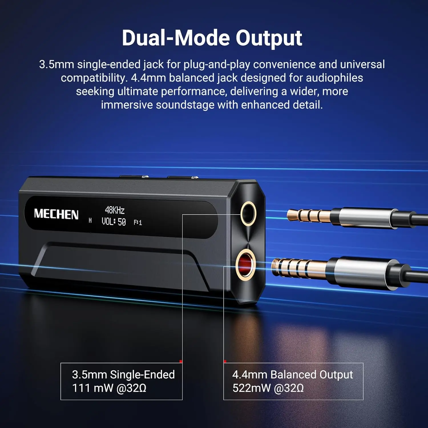 MECHEN AP10 USB-C to AUX DAC 앰프 3.5mm+4.4mm 고해상도 ES9028Q2M DSD256, iPhone 15/16/17 Pro 및 안드로이드용