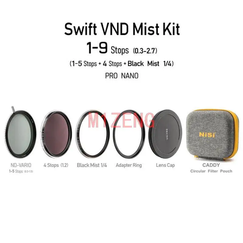 Description Picture 5 of item1-9stops swift True Color nd varid 1-5stops+nd16+1/4 black mist+adapter+cap+caddy pouch for 67 72 77 82 95 camera lens filter