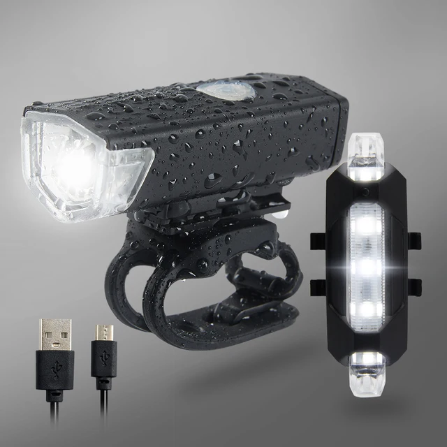 USB Rechargeable Bike Light MTB Bicycle Front Back Rear Taillight Cycling Safety Warning Light Waterproof Bicycle Lamp Flashligh Set-White Rear Light